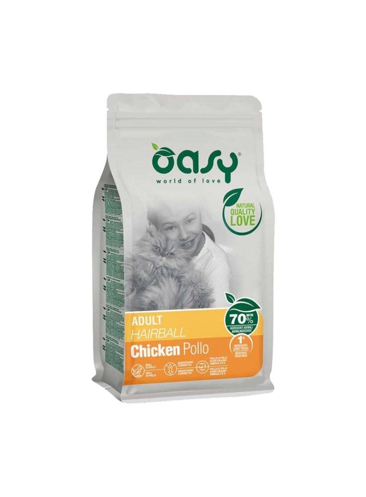 Oasy Hairball Adult Cibo Secco per Gatti Adulti Gusto Pollo 1,5 kg