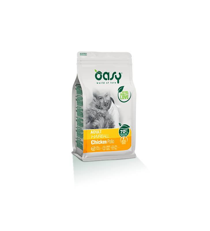 Oasy Hairball Adult Cibo Secco per Gatti Adulti Gusto Pollo 300 g