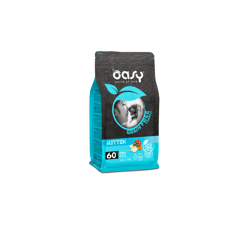 Oasy Grain Free Kitten Cibo Secco per Gattini Gusto Pesce 1.5 kg