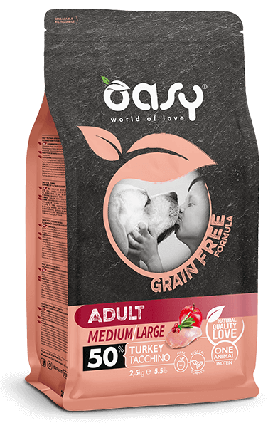 Oasy Grain Free Dog Formula Adult Medium Large Cibo Secco per Cani Senza Cereali Gusto Tacchino 2.5 kg
