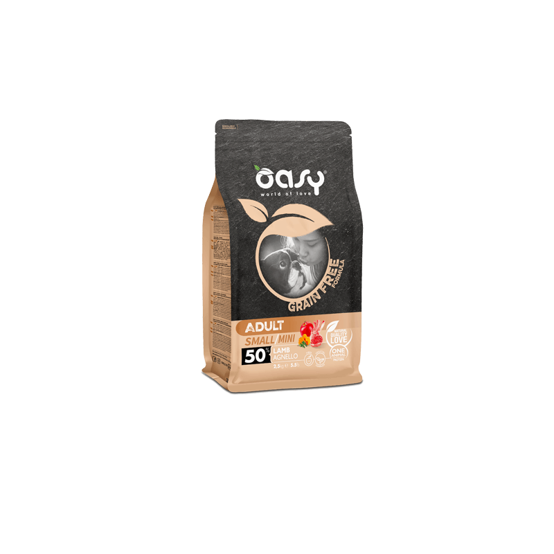 Oasy Grain Free Adult Small/Mini Cibo Secco per Cani Senza Glutine Gusto Agnello 800 g