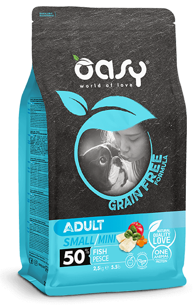 Oasy Grain Free Adult Small/Mini Cibo Secco per Cani Senza Glutine Gusto Pesce 2,5 kg