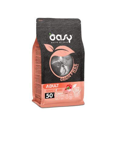 Oasy Grain Free Adult Small/Mini Cibo Secco per Cani Senza Glutine Gusto Tacchino 800 g
