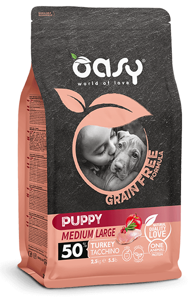 Oasy Grain Free Formula Puppy Medium/Large Cibo Secco per Cani Cuccioli Gusto Tacchino 12 kg