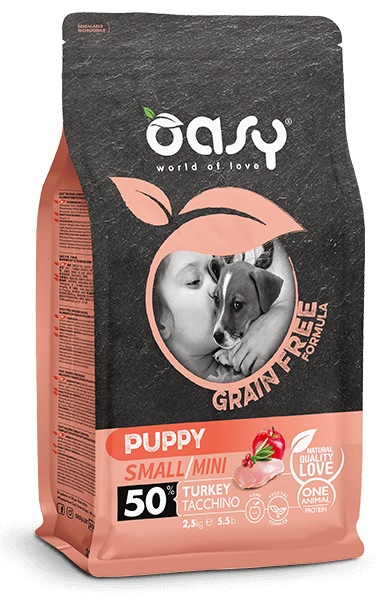 Oasy Grain Free Formula Puppy Small/Mini Cibo Secco per Cani Senza Glutine Gusto Tacchino 2,5 kg