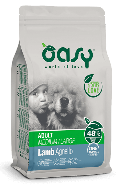 Oasy One Animal Protein Adult Medium/Large Cibo Secco per Cani Gusto Agnello 2,5 kg