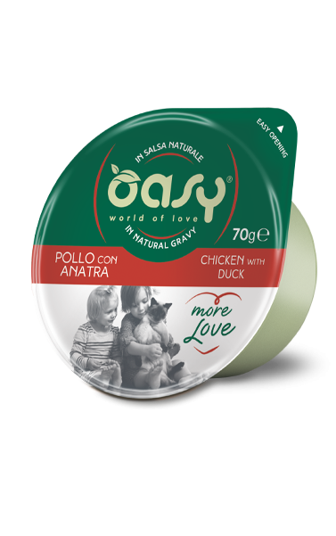 Oasy Wet Cat More Love Cibo Umido per Gatti Gusto Pollo con Anatra Cup 70 g
