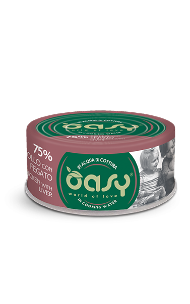 Oasy Wet Cat More Love Cibo Umido per Gatti in Lattina gusto Pollo con Fegato 70 g