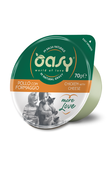 Oasy Wet Cat More Love Cibo Umido per Gatti Gusto Pollo con Formaggio Cup 70 g