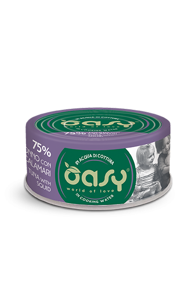 Oasy Wet Cat More Love Cibo Umido per Gatti in Lattina gusto Tonno con Calamari 70 g
