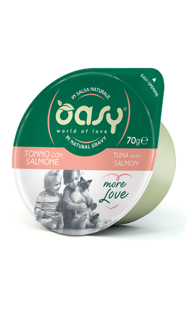 Oasy Wet Cat More Love Cibo Umido per Gatti Gusto Tonno con Salmone Cup 70 g