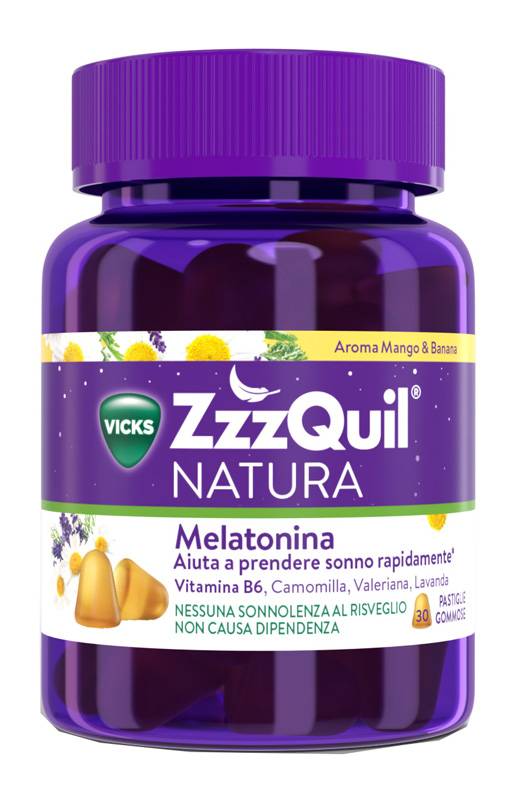 Vicks ZzzQuil Natura Integratore per il Sonno Gusto Mango & Banana 60 compresse