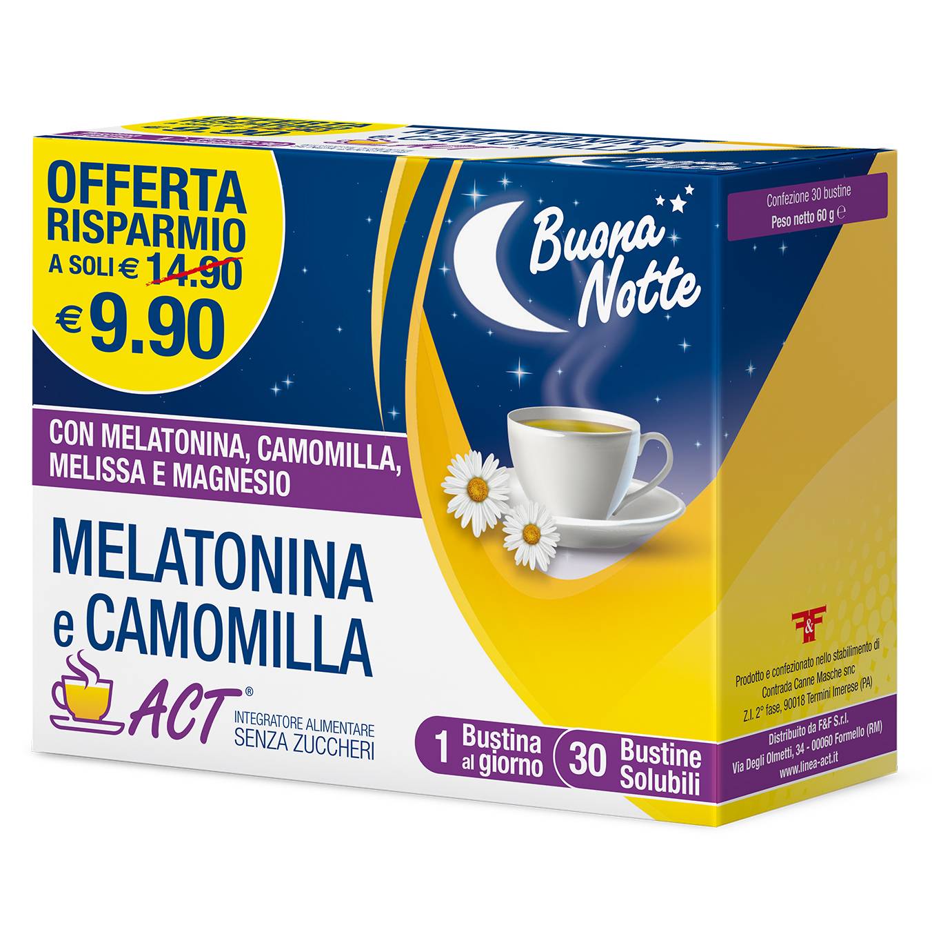 Linea Act Linea Melatonina Act + Camomilla Integratore per il Sonno 30 bustine