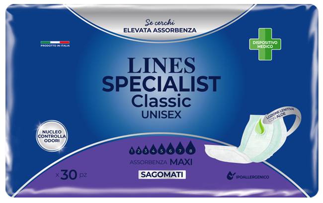 Lines Specialist Classic Pannolone per Incontinenza Sagomato Maxi 30 Pezzi