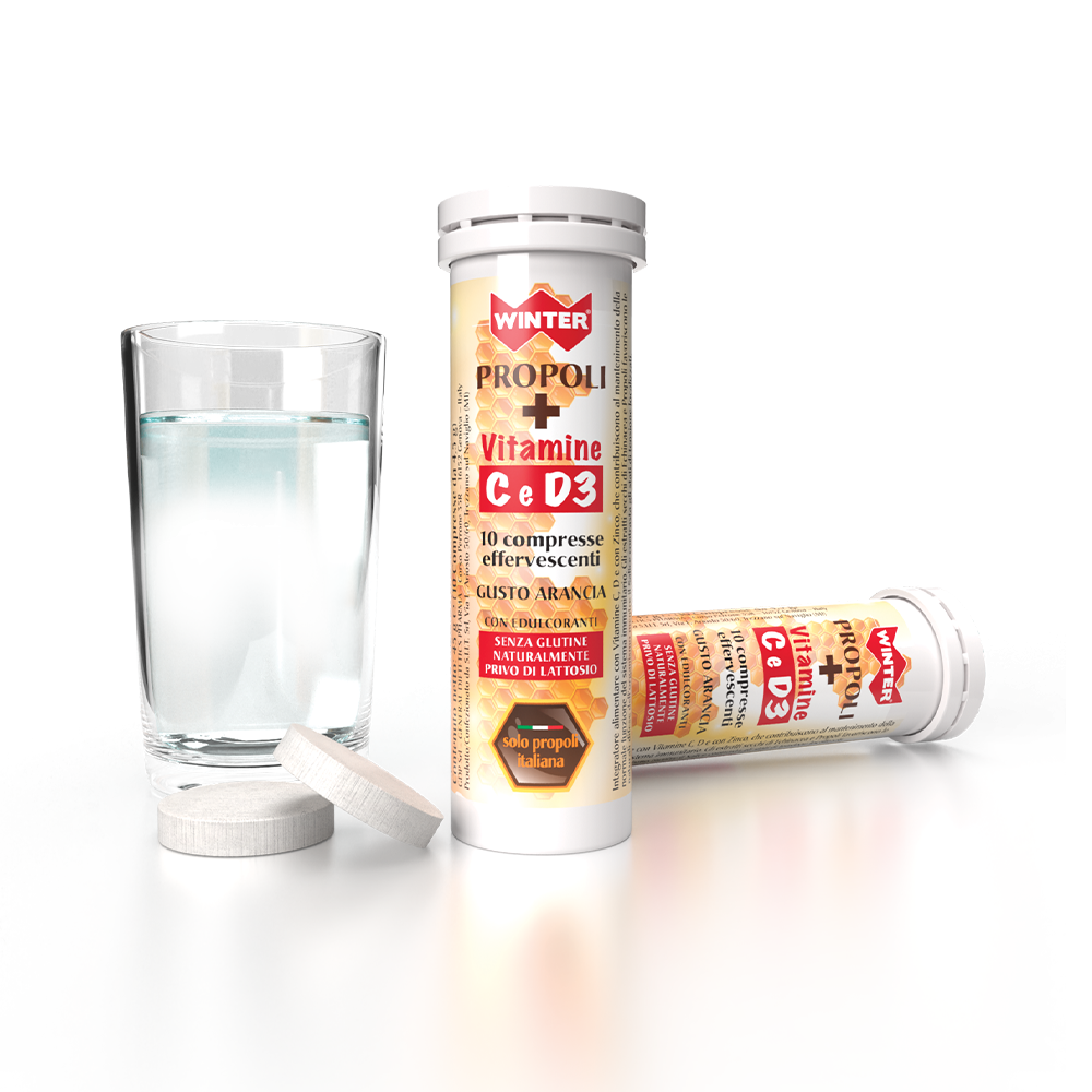 Winter Propoli + Vitamina C/D3 Integratore per Il Sistema Immunitario 10 compresse effervescenti