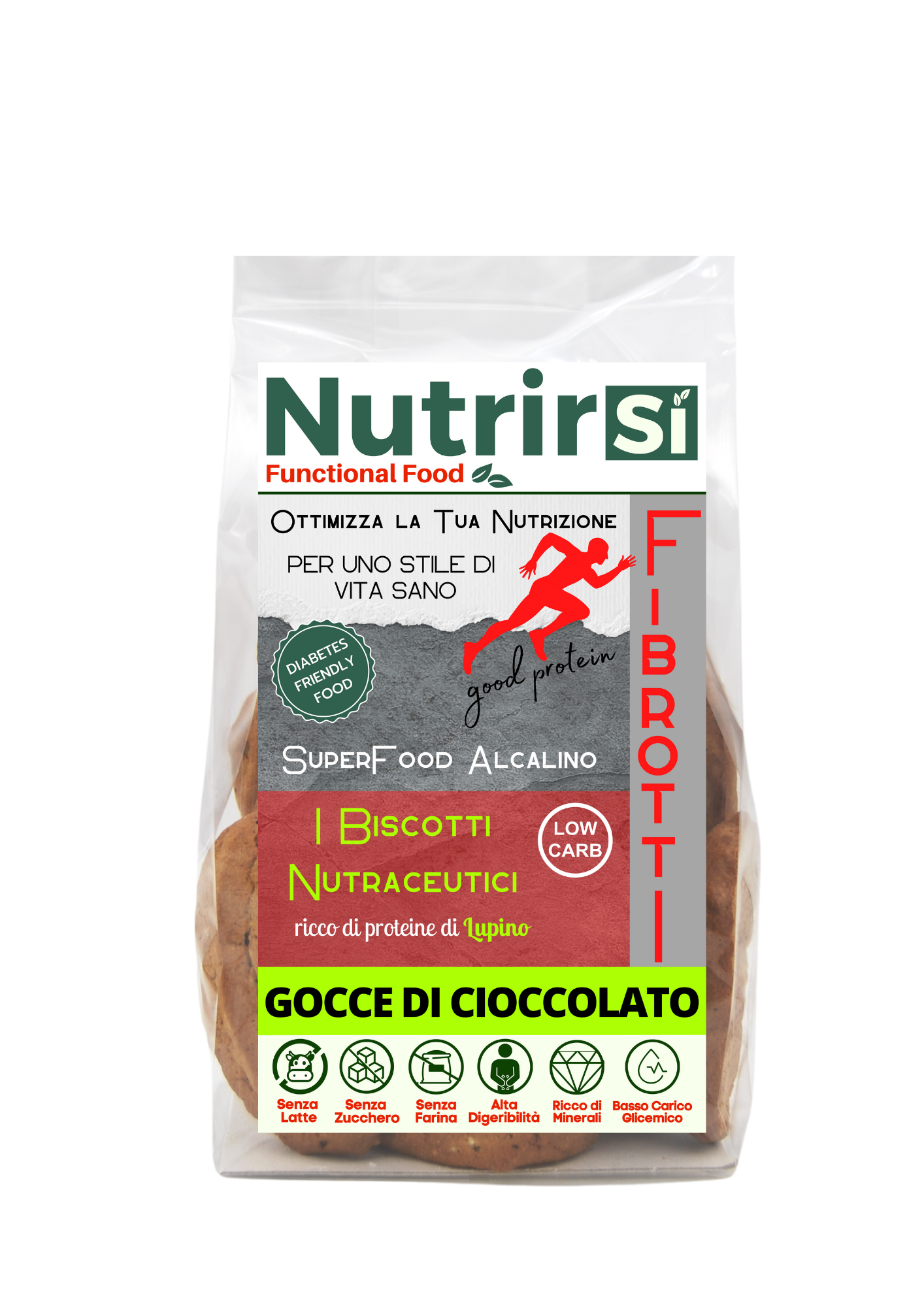 NutrirSi Fibrotti Gocce di Cioccolato Biscotti a basso carico glicemico 100 g