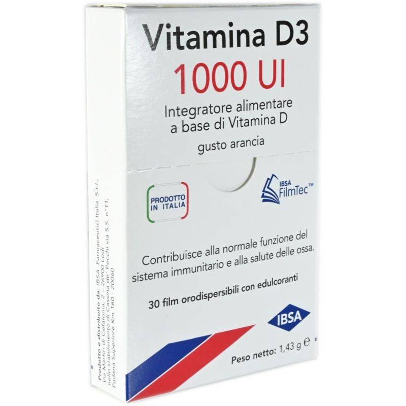 Ibsa Vitamina D3 1000 UI Integratore di Vitamina D Gusto Arancia 30 film orodispersibili