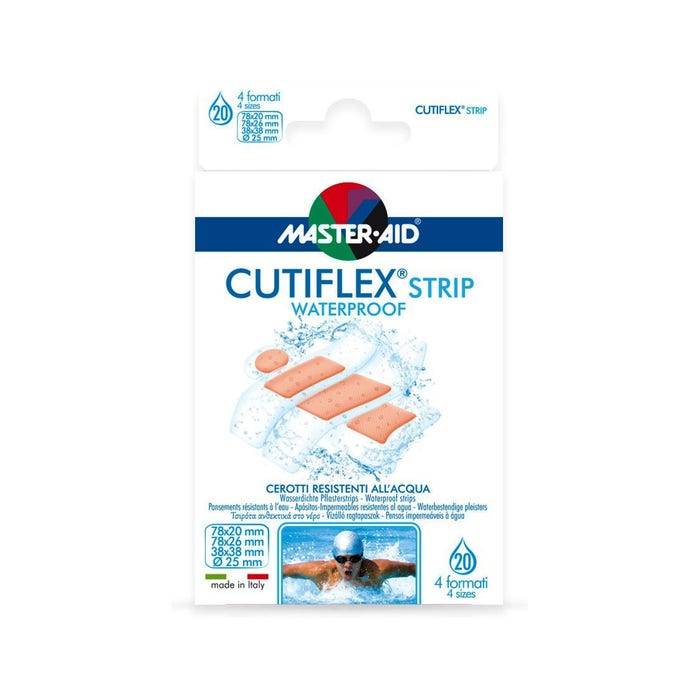 Master Aid Cutiflex Strip Acqua Stop Cerotto trasparente e impermeabile 20 cerotti - Misura: 4 formati (70x20, 78x26, 25, 45x12.7 mm) - 20 pezzi