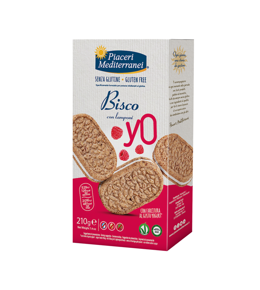 Piaceri Mediterranei Bisco Yo con Lamponi Biscotti Senza Glutine 210 g