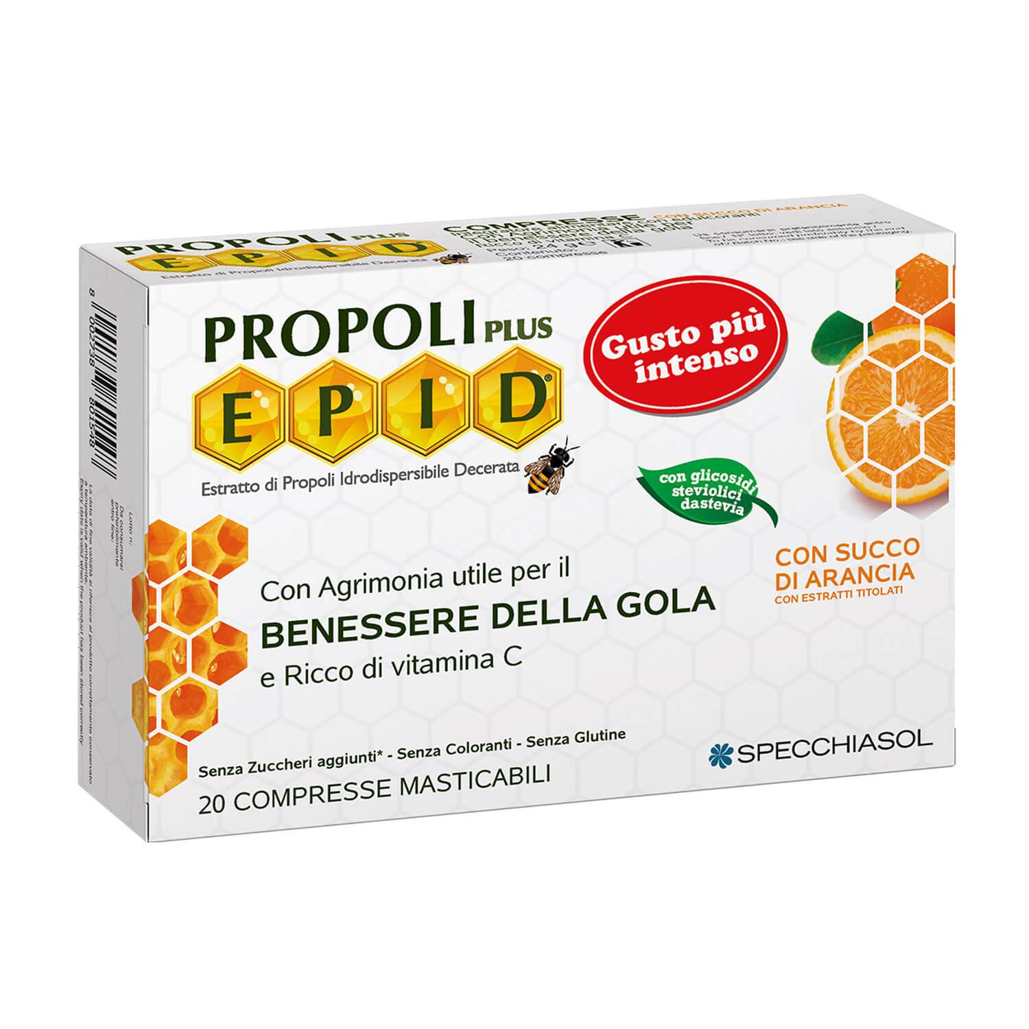 Specchiasol Propoli Plus Epid Compresse per la Gola Gusto Arancia 20 compresse