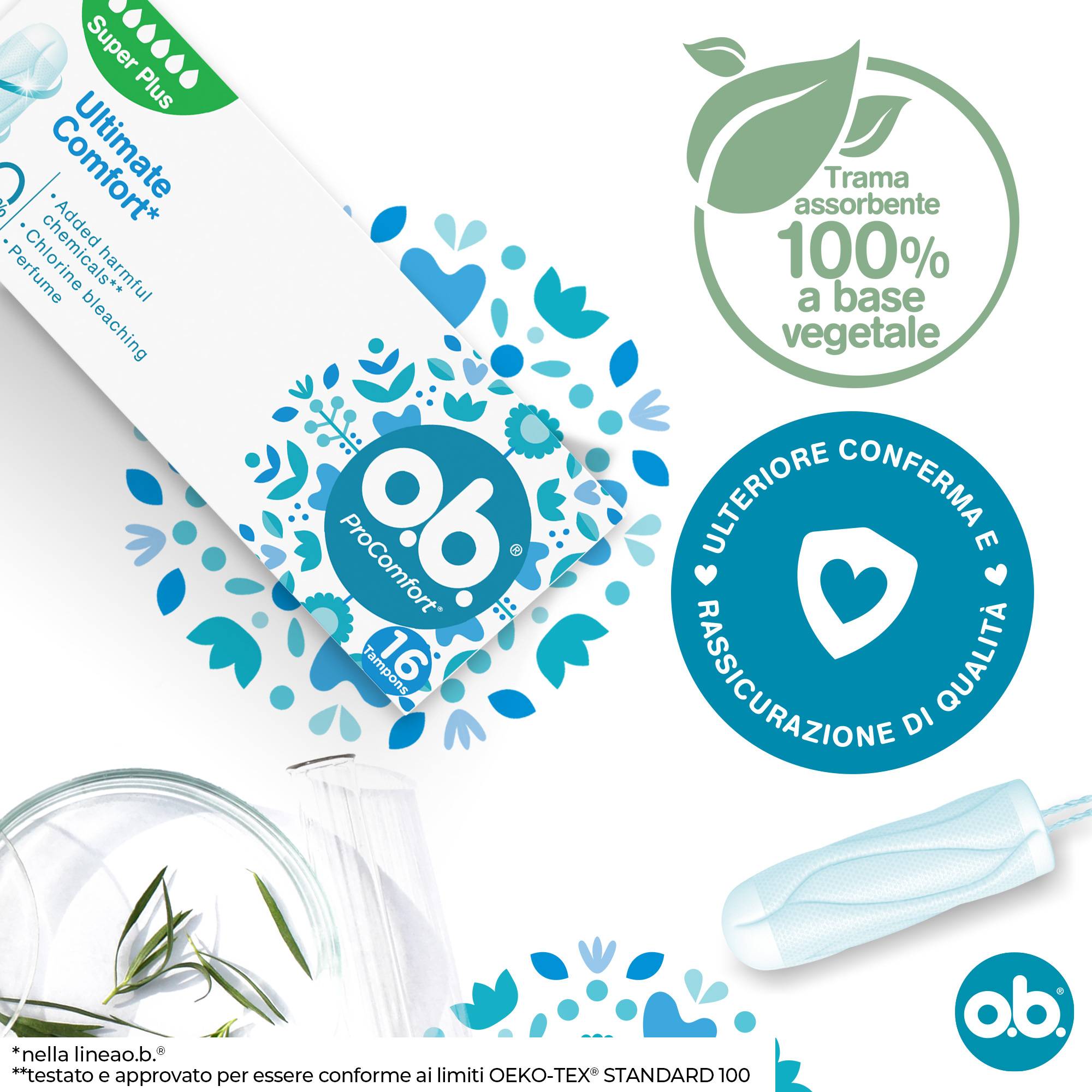 o.b. Assorbenti Interni ProComfort Super Plus Flusso Molto Intenso, Inserimento e Rimozione Facile16 pz