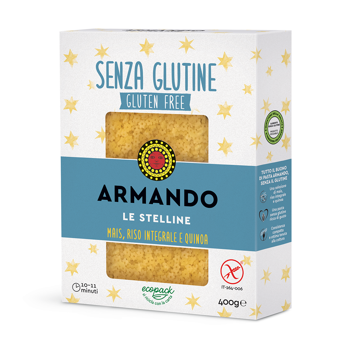 Armando le Stelline Pasta con Mais Riso Integrale e Quinoa Senza Glutine 400 g