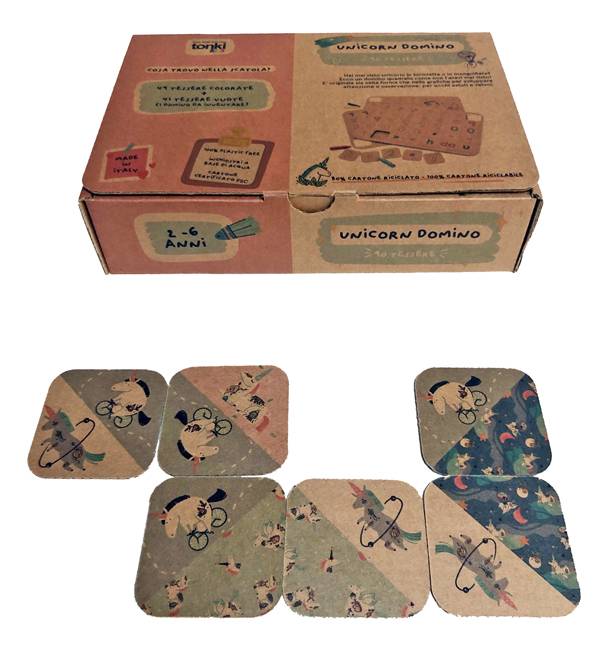 Tonki Kids Unicorn Domino + Memory Tessere in Cartone Gioco di Memoria per Bambini