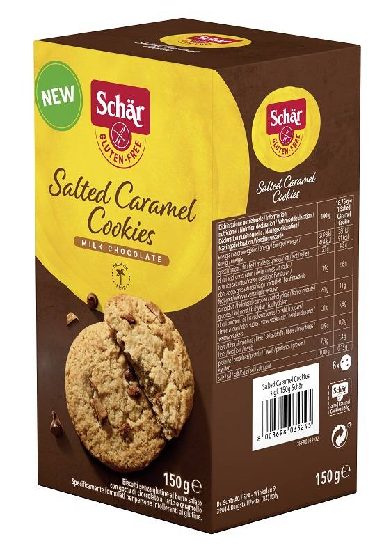 Schar Salted Caramel Cookies con Gocce di Cioccolato al Latte e Caramello Senza Glutine 150 g
