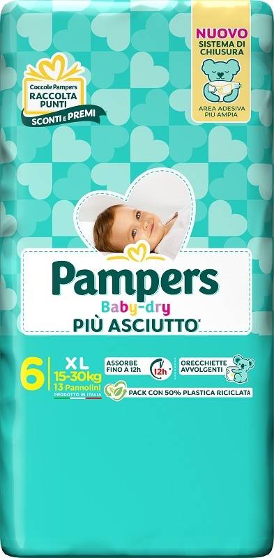 Pampers Baby Dry Pannolino per Bambini XL Taglia 6 (15 - 30 Kg) 13 pezzi
