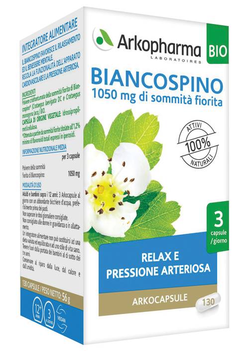 Arkopharma Arkocapsule Biancospino Bio Integratore per il Sonno e lo Stress 130 capsule