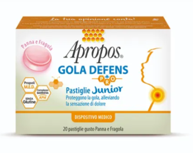 Apropos Gola Defens Pro Junior Integratore per la Gola dei Bambini Gusto Panna e Fragola 20 pastiglie
