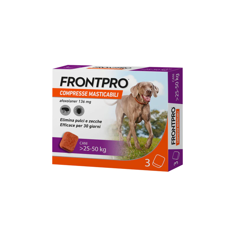 Frontpro Antiparassitario in Compresse Masticabili per Cani 25 - 50 kg 3 compresse 136 mg