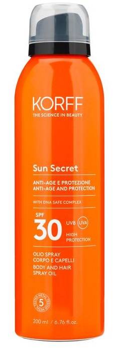 Korff Sun Secret Olio Spray per Corpo e Capelli SPF30 Protezione Solare Antiage 200 ml