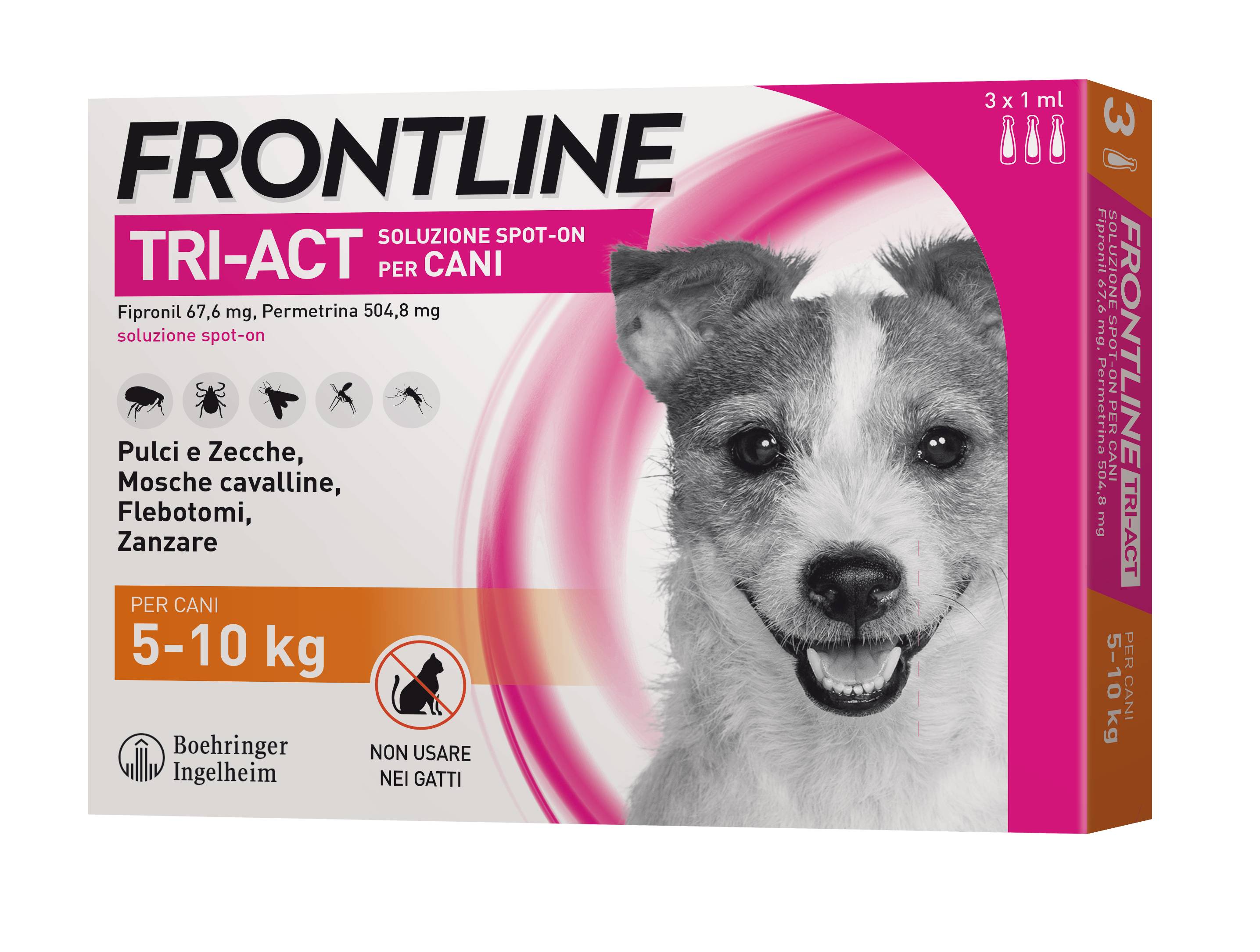 Frontline Tri - Act Antiparassitario per cani 3 pipette - Formato: 0.5 ml (peso da 2 a 5 kg)