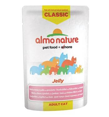 Almo Nature HFC Jelly con Tonno Pollo e Prosciutto Cibo Umido per Gatti Adulti 55 g