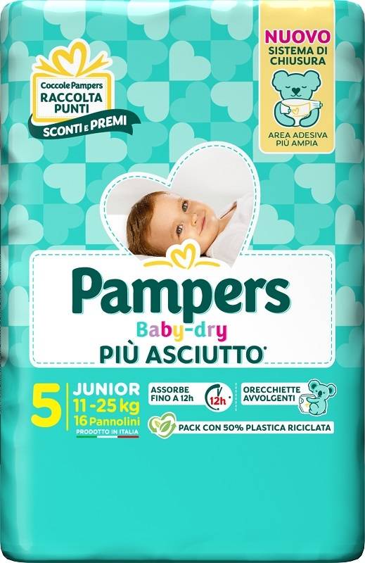 Pampers Baby Dry Pannolino per Bambini Taglia 5 (11 - 25 Kg) 16 pannolini