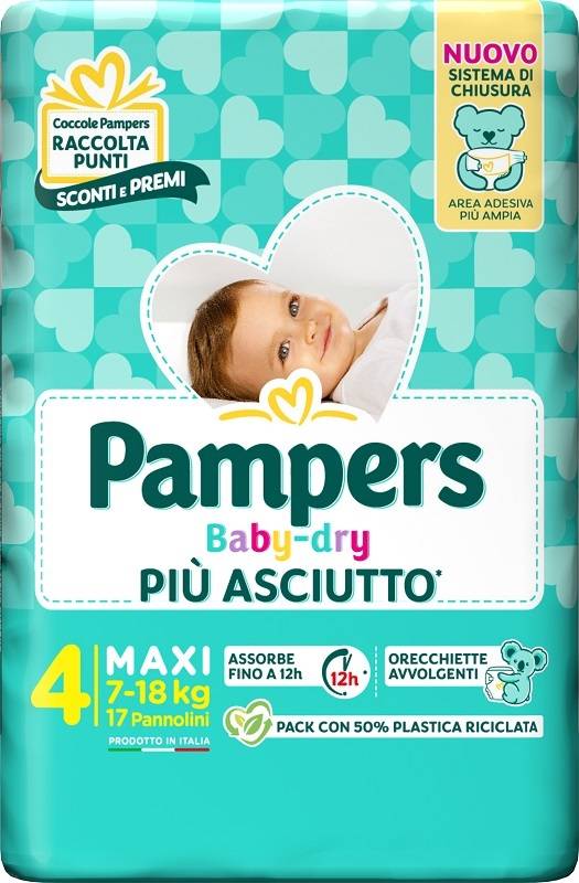 Pampers Baby Dry Pannolino per Bambini Taglia 4 (7 - 18 Kg) 17 pannolini
