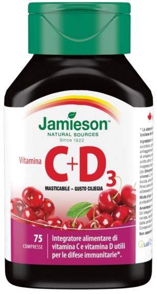 Jamieson Vitamina C 500 + D Integratore per il Sistema Immunitario Gusto Ciliegia 75 compresse