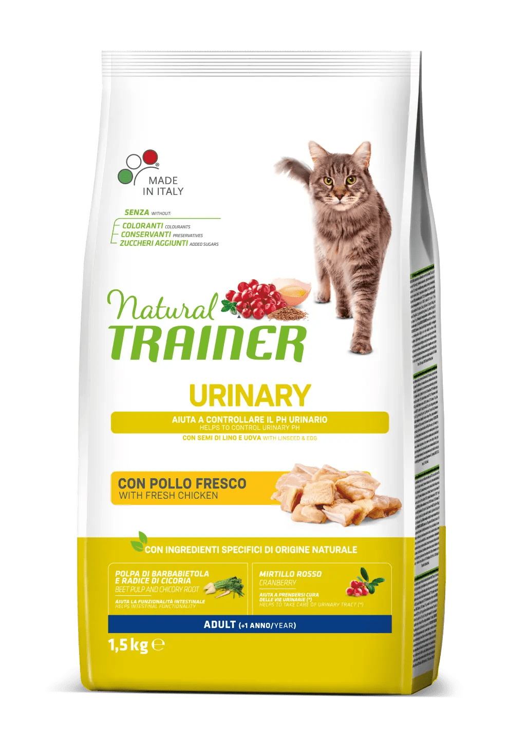 Natural Trainer Cat Urinary Cibo Secco per Gatti Adulti Gusto Pollo 1,5 kg