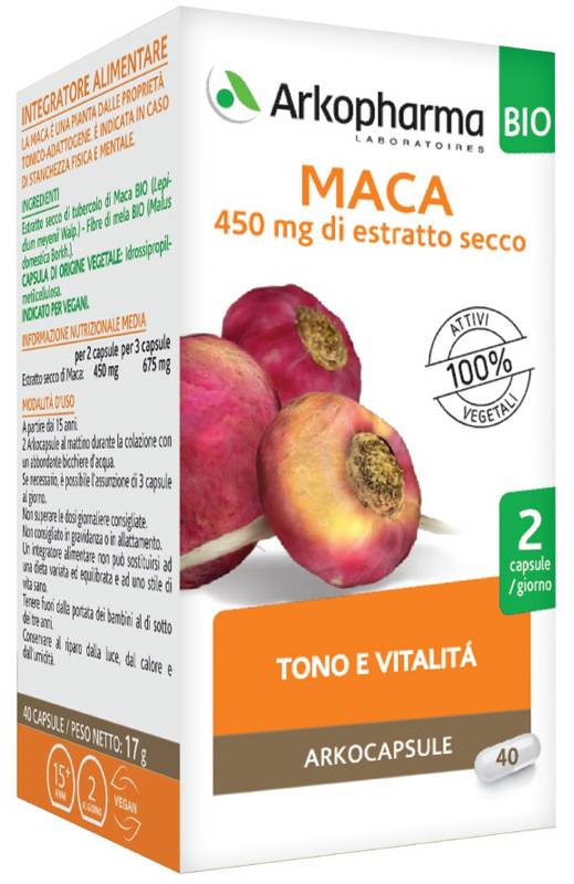 Arkopharma Arkocapsule Maca Bio Integratore per Stanchezza Fisica e Mentale 40 capsule