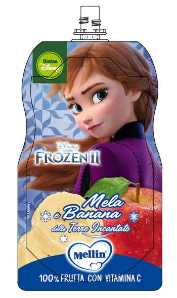 Mellin Pouch Disney Frozen Merenda per Bambini Mela e Banana 110 g