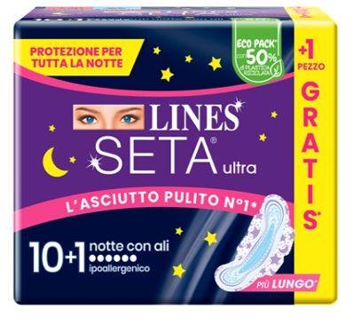 Lines Seta Ultra Assorbenti Notte con Ali 10+1 pezzi