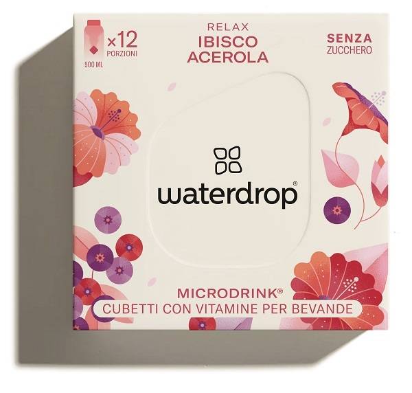 Waterdrop Microdrink Relax Cubetti con Vitamine per Bevande Gusto Ibisco Acerola e Lampone 12 cubetti