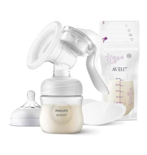 Avent Tiralatte Manuale Natural + 4 Coppette Assorbilatte e 5 Sacchetti Conserva latte