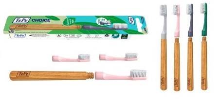 Tepe Choice Spazzolino Sostenibile con Manico in Legno + 3 Testine Cambiabile