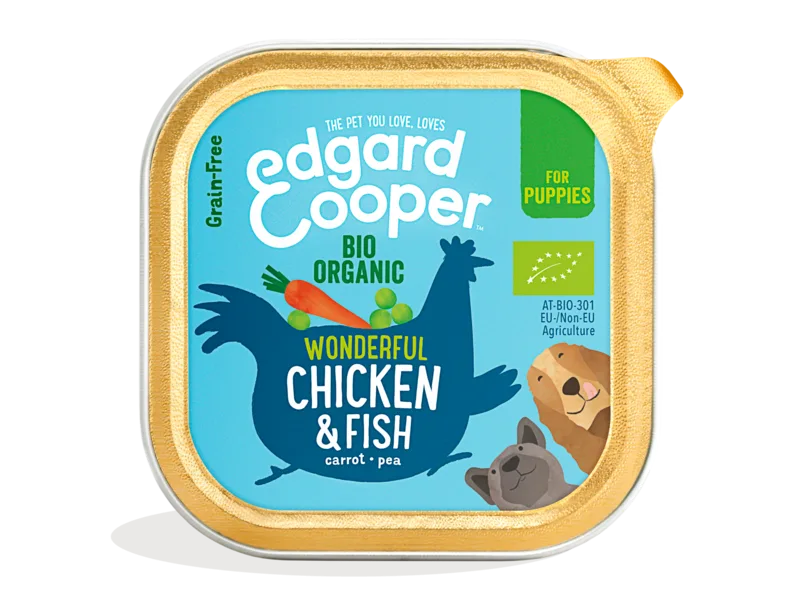 Edgard Cooper Dog Puppy Organic Cibo Umido Biologico per Cuccioli di Cane Gusto Pollo e Pesce 100 g