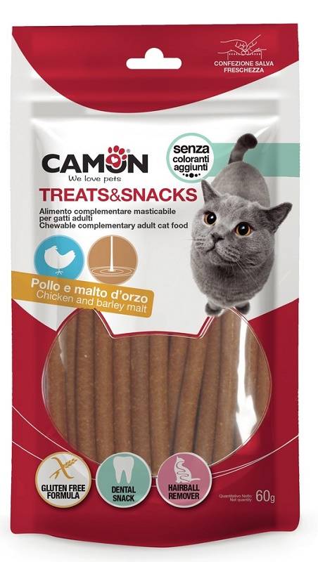Camon Treats & Snacks Bastoncini di Pollo con Malto per Gatti 60 g