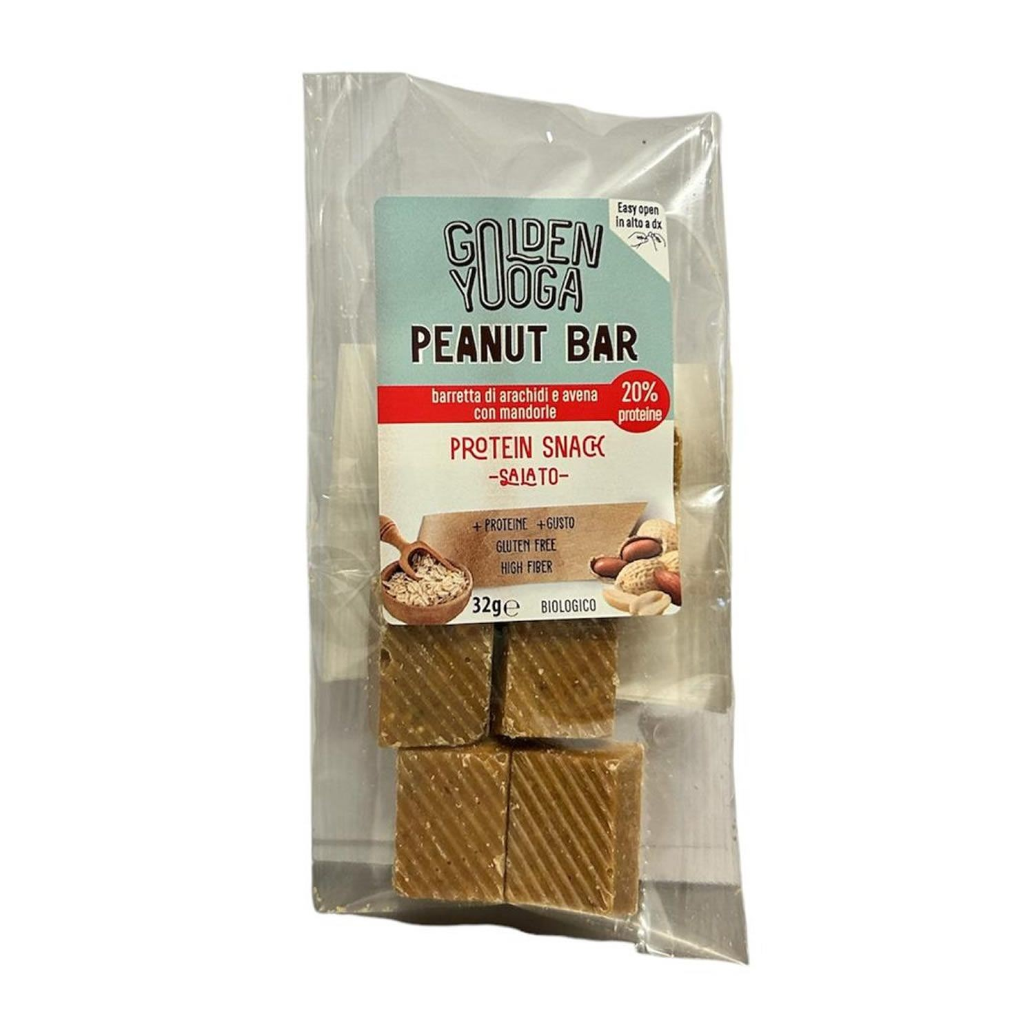 Golden Yooga Peanut Bar Barretta di Arachidi e Avena con Mandorle Snack Proteico 6 pezzi x 32 g