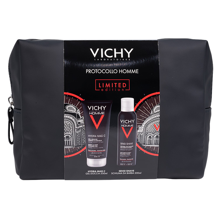 Vichy Pochette Regalo Uomo Hydra Mag C Gel Doccia 200 ml + Sensi Shave Schiuma da Barba 200 ml
