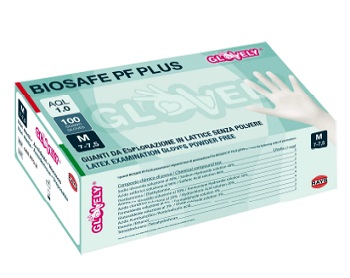 GUANTO IN LATTICE SENZA POLVERE AMBIDESTRO FORMA ANATOMICA COLSINO ELASTICO RINFORZATO ANTIARROTOLAMENTO BIOSAFE PF PLUSBIANCO MISURA SMALL 100 PEZZI